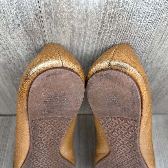 Tory Burch Reva Ballet Flats Womens 8.5M Gold Logo Slip On Pebbled Leather Brown - Picture 11 of 13